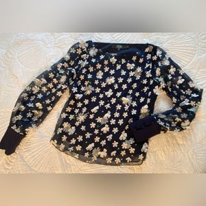Eva Franco navy daisy blouse size XS